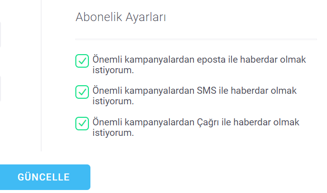 abonelik ayarları