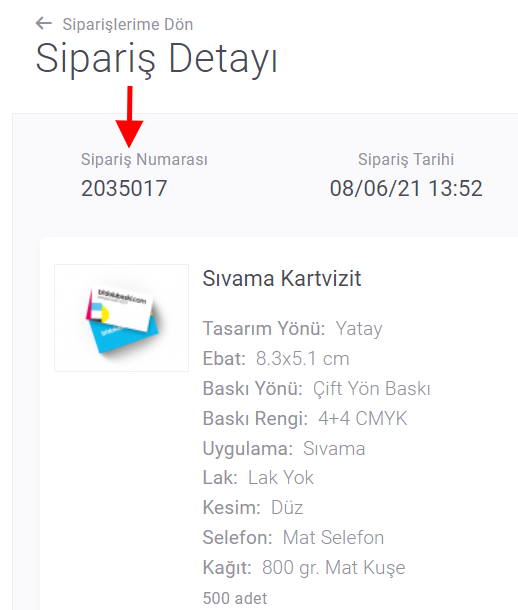 sipariş numarası